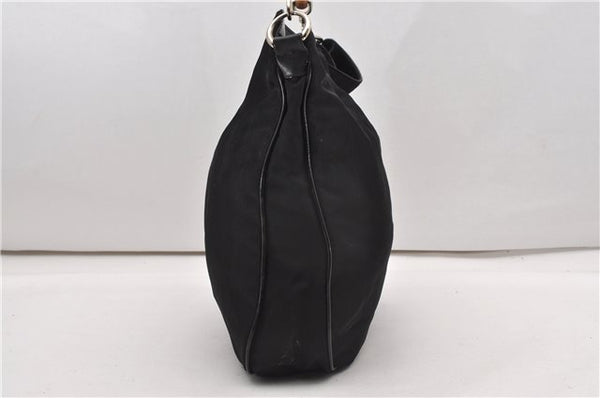 Authentic GUCCI Vintage Bamboo Shoulder Hand Bag Nylon Enamel Black K4990