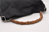 Authentic GUCCI Vintage Bamboo Shoulder Hand Bag Nylon Enamel Black K4990