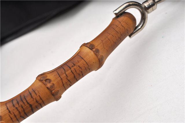 Authentic GUCCI Vintage Bamboo Shoulder Hand Bag Nylon Enamel Black K4990