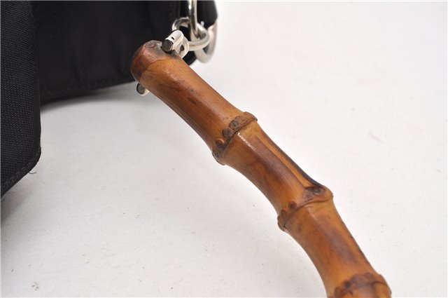 Authentic GUCCI Vintage Bamboo Shoulder Hand Bag Nylon Enamel Black K4990