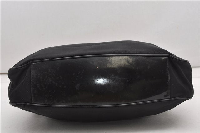 Authentic GUCCI Vintage Bamboo Shoulder Hand Bag Nylon Enamel Black K4990