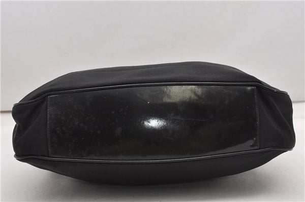 Authentic GUCCI Vintage Bamboo Shoulder Hand Bag Nylon Enamel Black K4990