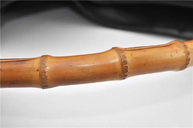 Authentic GUCCI Vintage Bamboo 2Way Shoulder Tote Bag Nylon Leather Black K4993