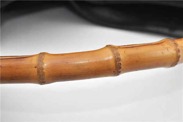 Authentic GUCCI Vintage Bamboo 2Way Shoulder Tote Bag Nylon Leather Black K4993