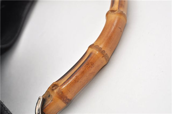 Authentic GUCCI Vintage Bamboo 2Way Shoulder Tote Bag Nylon Leather Black K4993