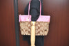 Authentic COACH Signature Shoulder Tote Bag Canvas Leather Brown Pink K5030