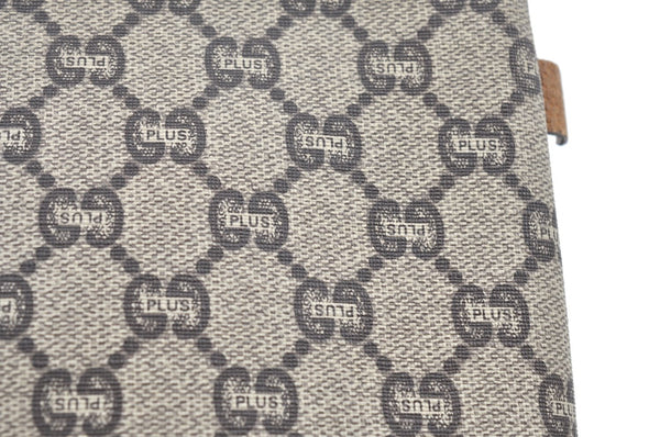 Authentic GUCCI GG Plus Clutch Hand Bag Purse GG PVC Leather Brown K5051