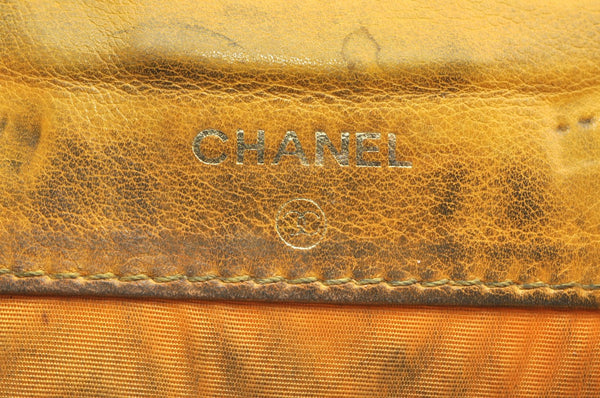 Authentic CHANEL Caviar Skin CC Logo Bifold Wallet Purse Yellow K5052