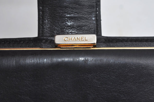 Authentic CHANEL Caviar Skin CC Logo Bifold Long Wallet Purse Black K5053