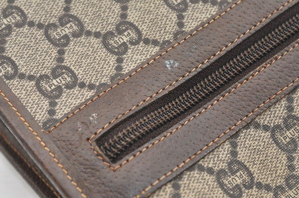 Authentic GUCCI GG Plus Clutch Hand Bag Purse PVC Leather Brown K5074