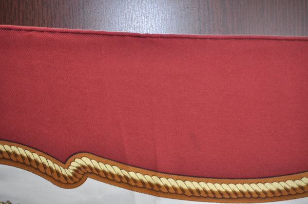 Authentic HERMES Carre 90 Scarf "REPRISE" Silk Bordeaux Red K5126