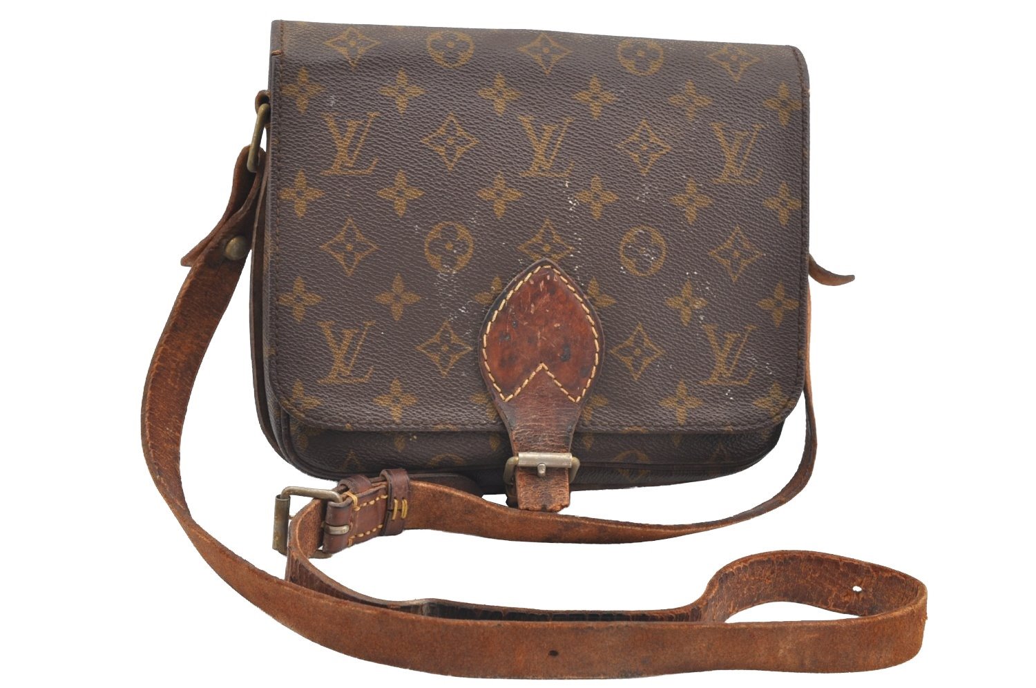 Auth Louis Vuitton Monogram Cartouchiere MM Shoulder Bag Old Model LV Junk K5128