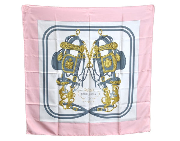 Authentic HERMES Carre 90 Scarf "BRIDES de GALA" Silk Pink Gray White K5132