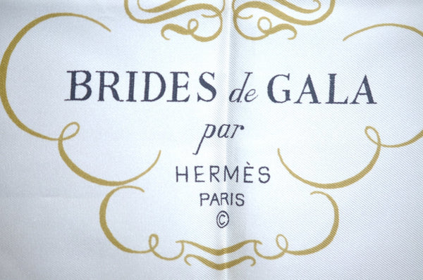 Authentic HERMES Carre 90 Scarf "BRIDES de GALA" Silk Pink Gray White K5132