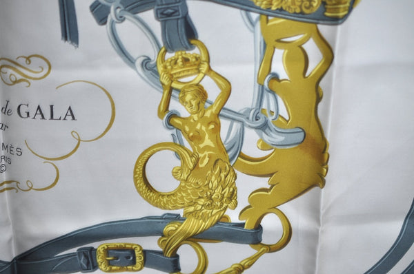 Authentic HERMES Carre 90 Scarf "BRIDES de GALA" Silk Pink Gray White K5132
