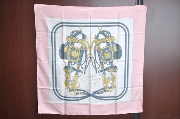 Authentic HERMES Carre 90 Scarf "BRIDES de GALA" Silk Pink Gray White K5132