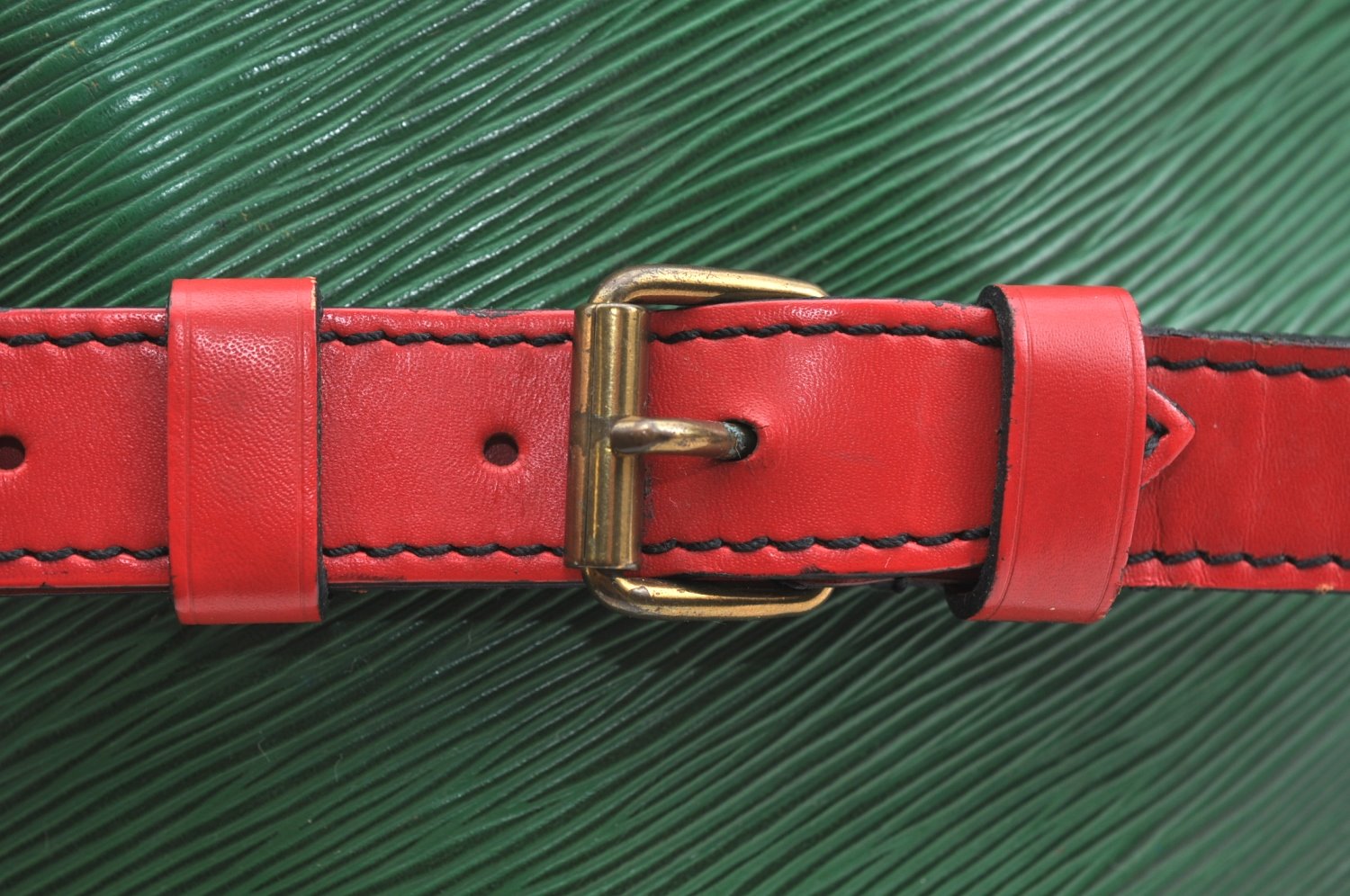 Auth Louis Vuitton Epi Petit Noe Bi-color Green x Red Drawstring Bag Junk K5146