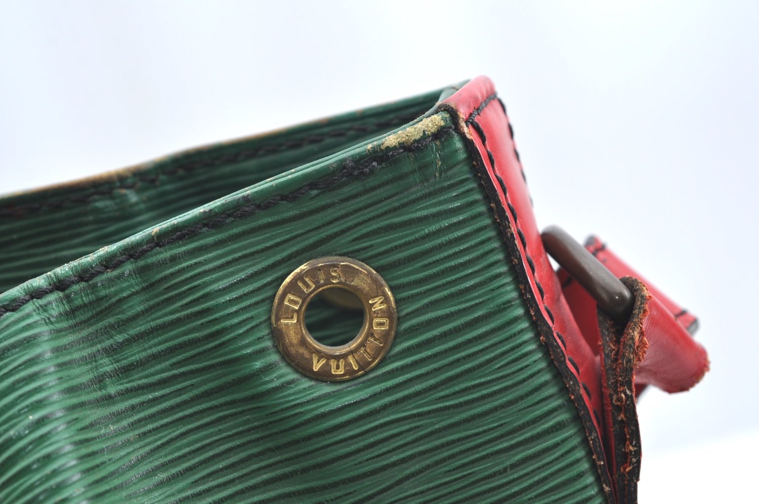 Auth Louis Vuitton Epi Petit Noe Bi-color Green x Red Drawstring Bag Junk K5146