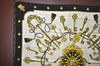 Authentic HERMES Carre 90 Scarf "LES CLES" Silk Black Gold White K5147