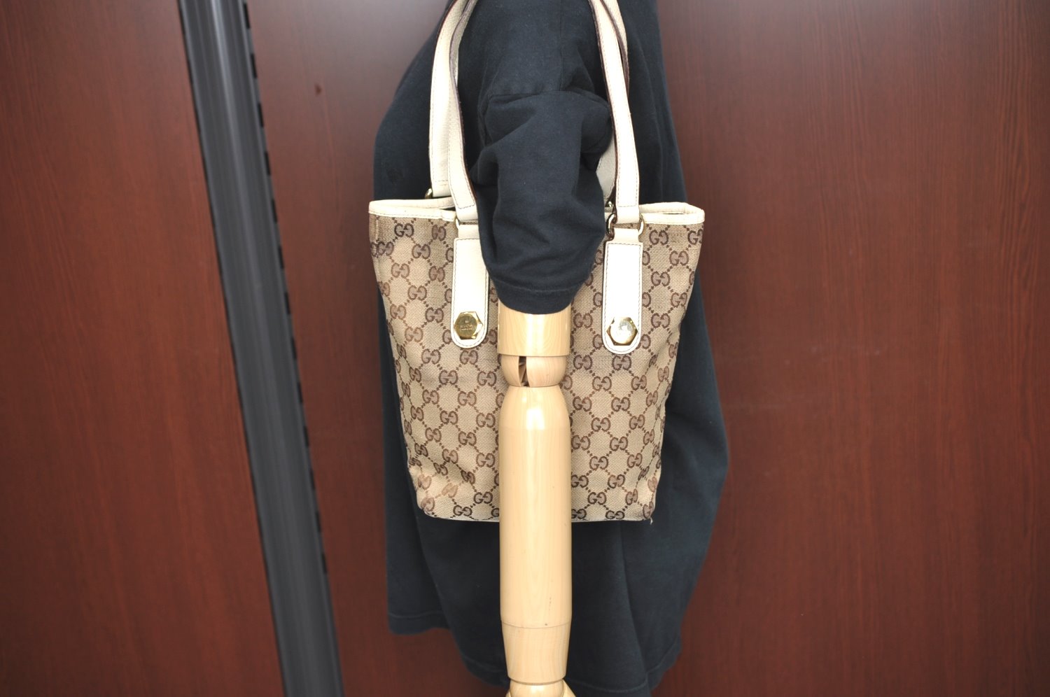 Authentic GUCCI Shoulder Tote Bag Purse GG Canvas Leather 153361 Brown K5165