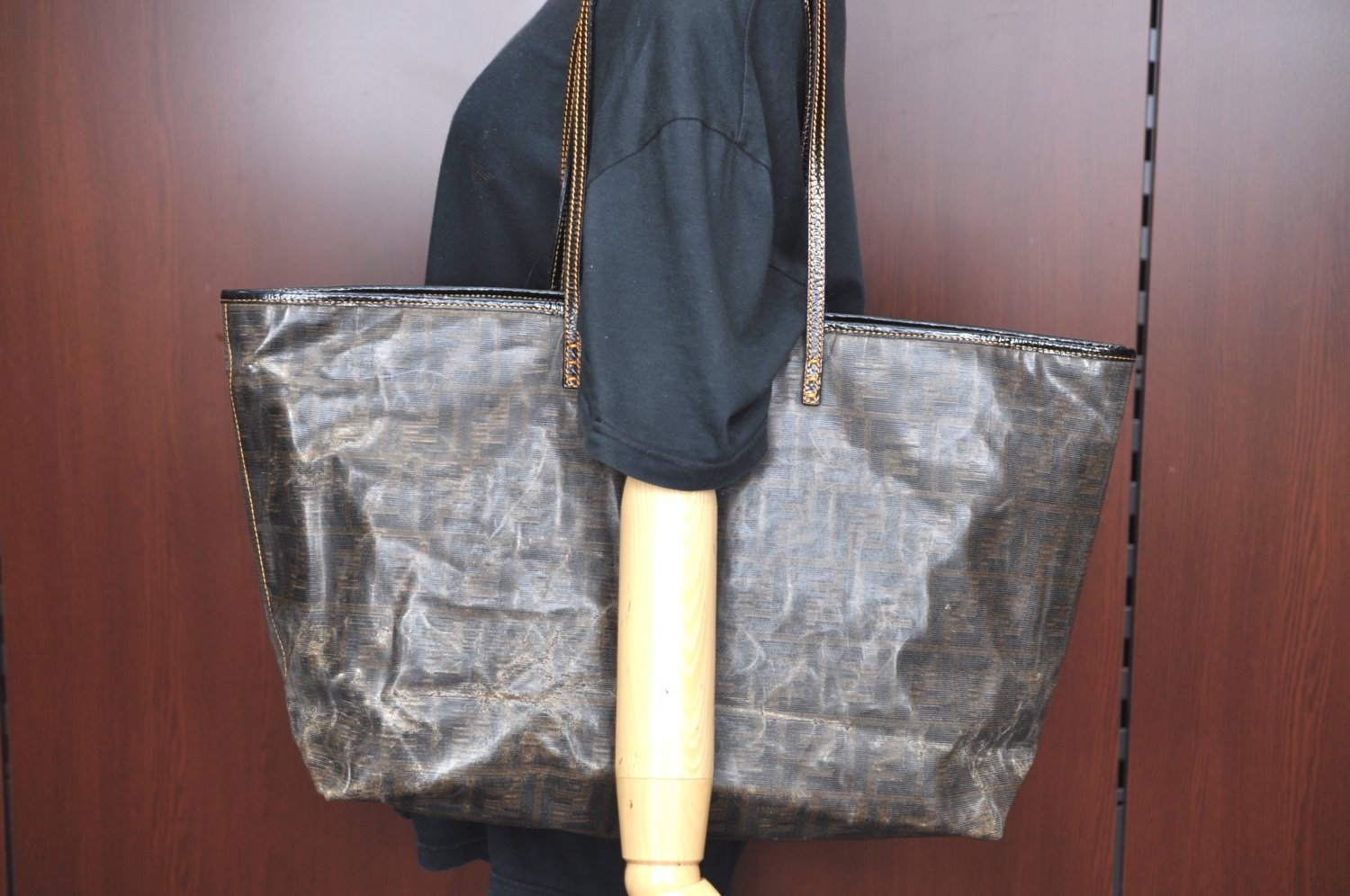 Authentic FENDI Zucca Shoulder Tote Bag PVC Leather Brown K5207