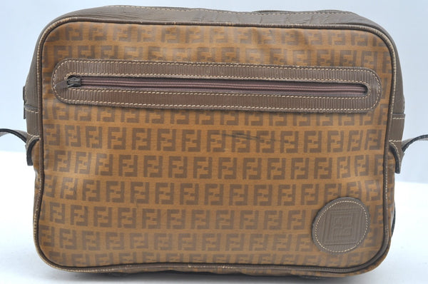 Authentic FENDI Zucchino Shoulder Cross Body Bag Purse PVC Leather Brown K5216