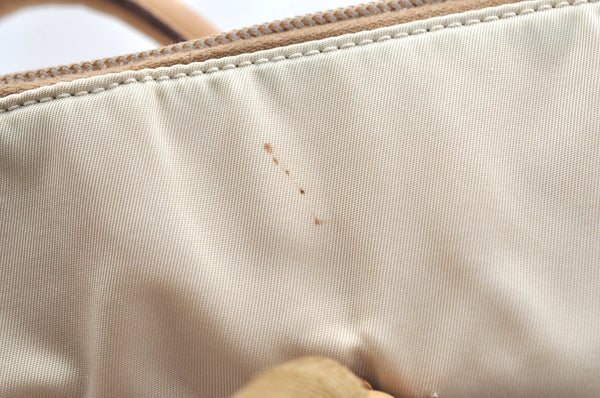Authentic PRADA Nylon Tessuto Leather Shoulder Tote Bag Beige K5225