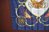 Authentic HERMES Carre 90 Scarf "SPRINGS" Silk Navy Blue K5256