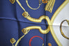 Authentic HERMES Carre 90 Scarf "SPRINGS" Silk Navy Blue K5256