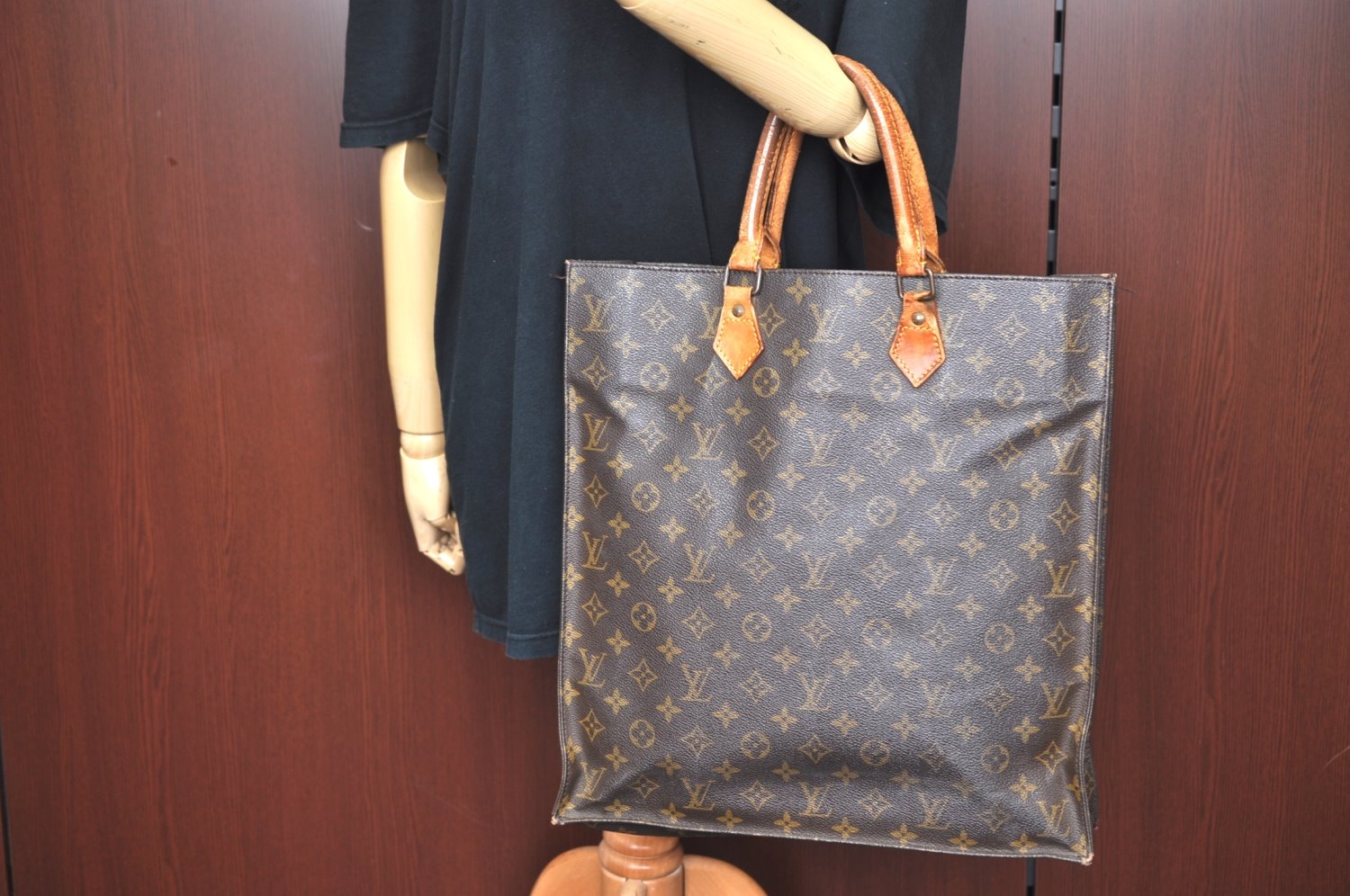 Authentic Louis Vuitton Monogram Sac Plat Hand Tote Bag M51140 LV K5262