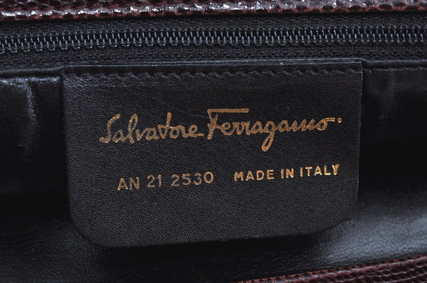 Authentic Salvatore Ferragamo Vara Leather Shoulder Tote Bag Brown Red SF K5266