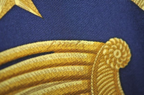 Authentic HERMES Carre 90 Scarf "Poste et Cavalerie" Silk Navy Blue K5288