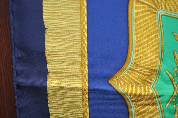 Authentic HERMES Carre 90 Scarf "Poste et Cavalerie" Silk Navy Blue K5288