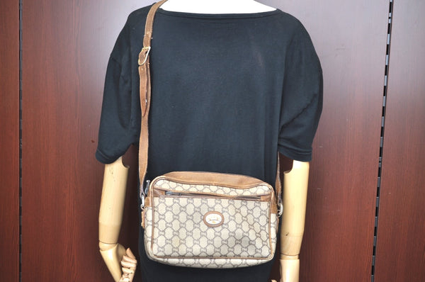 Authentic GUCCI Shoulder Cross Body Bag GG Plus PVC Leather Brown Junk K5293