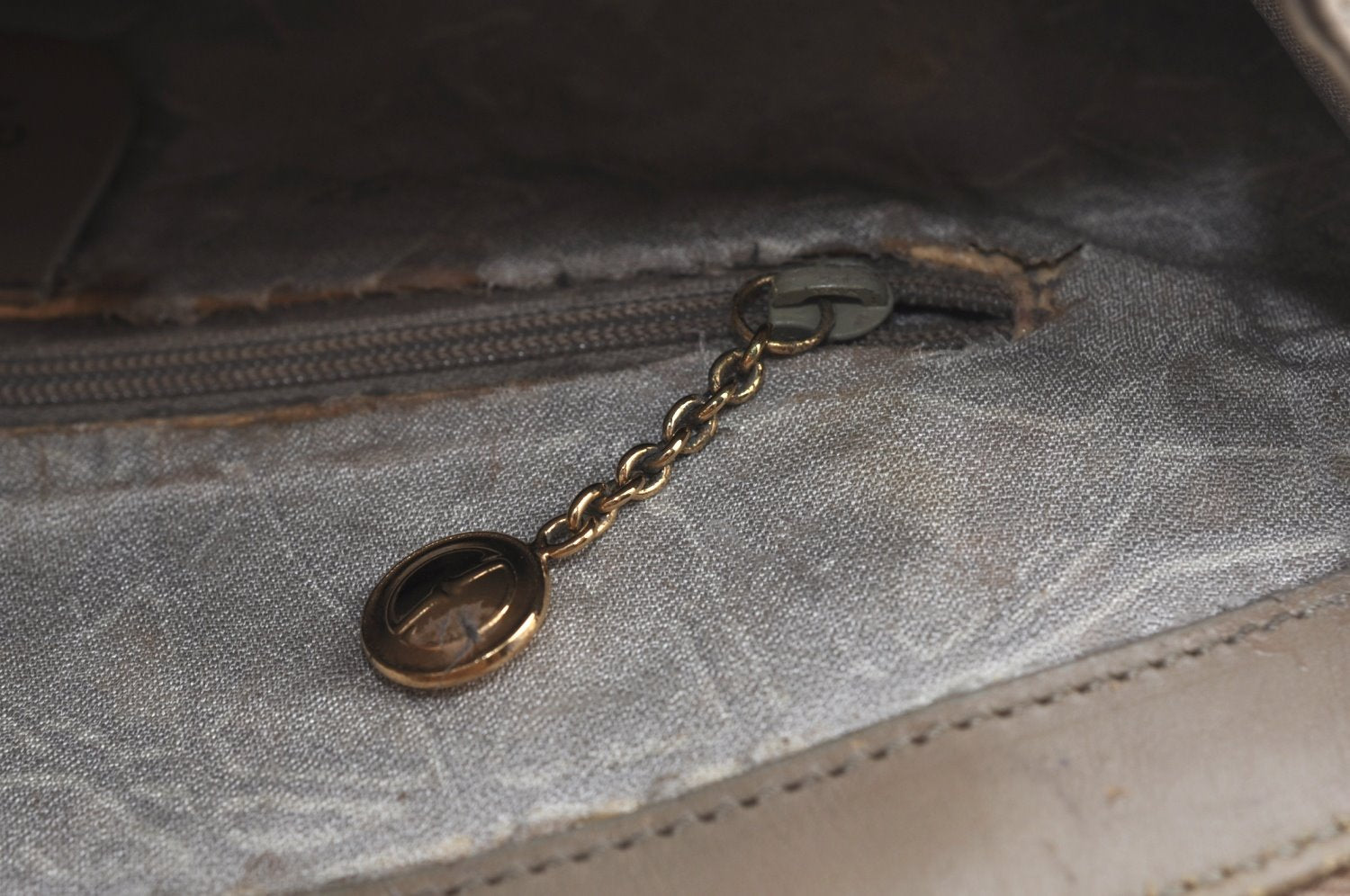 Authentic GUCCI Hand Bag Purse Leather Beige K5302