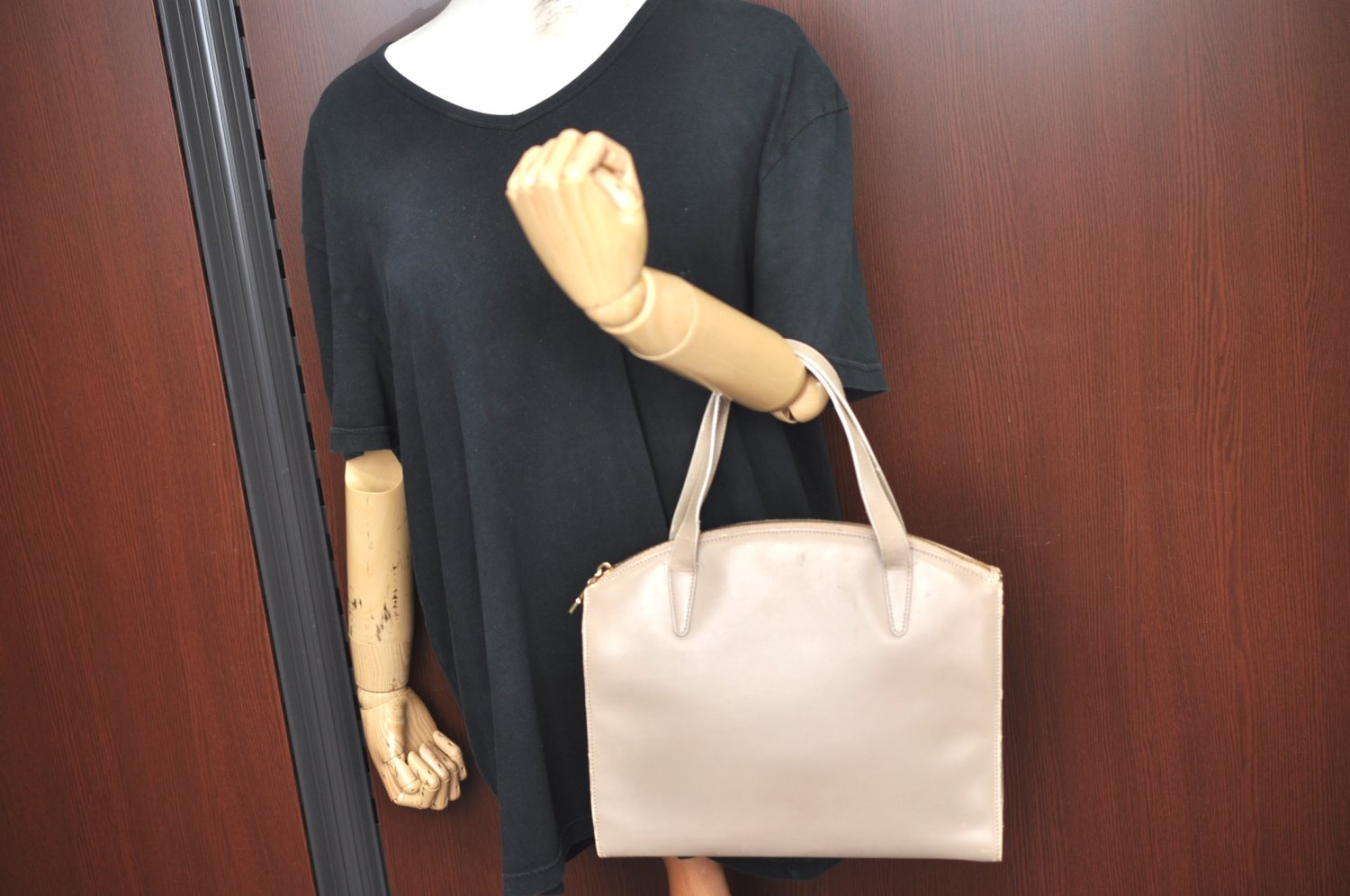 Authentic GUCCI Hand Bag Purse Leather Beige K5302