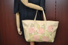 Authentic FENDI Flower Motif Bijou Leather Shoulder Tote Bag Beige K5326