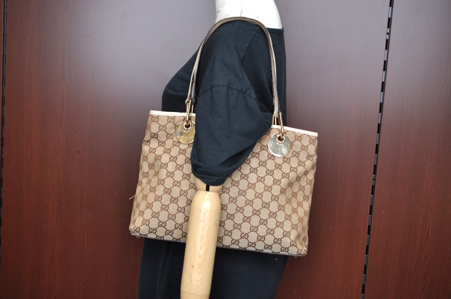 Authentic GUCCI Eclipse Shoulder Hand Bag GG Canvas Leather 120837 Brown K5340