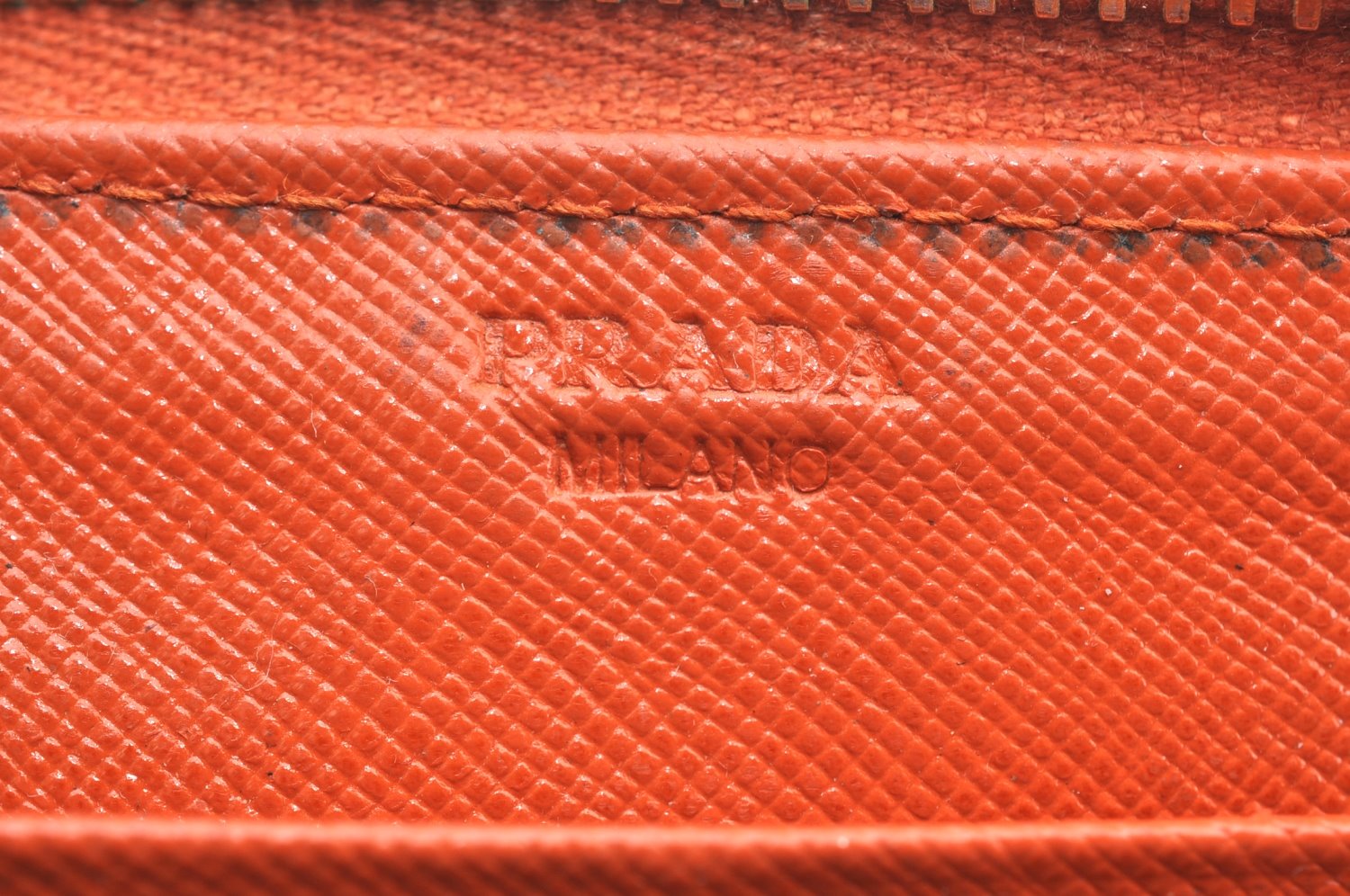 Authentic PRADA Saffiano Leather Round Zip Long Wallet Purse Orange K5346