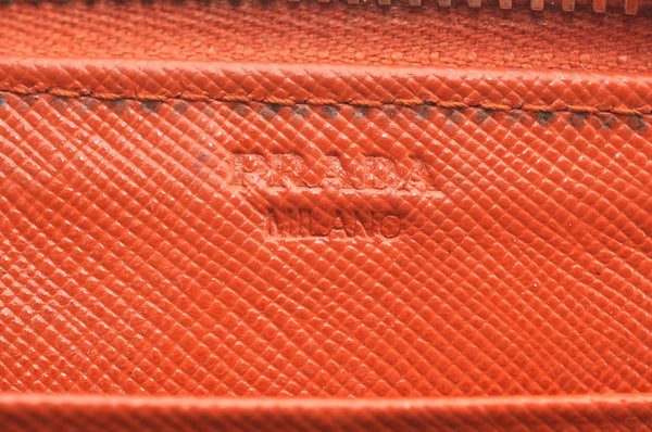 Authentic PRADA Saffiano Leather Round Zip Long Wallet Purse Orange K5346