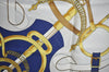 Authentic HERMES Carre 90 Scarf "Eperon d'or" Silk Blue K5354