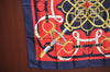 Authentic HERMES Carre 90 Scarf "Eperon d'or" Silk Navy Blue K5363