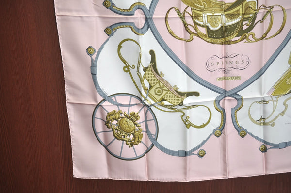 Authentic HERMES Carre 90 Scarf "SPRINGS" Silk Pink K5364