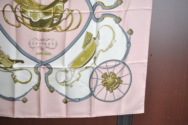 Authentic HERMES Carre 90 Scarf "SPRINGS" Silk Pink K5364