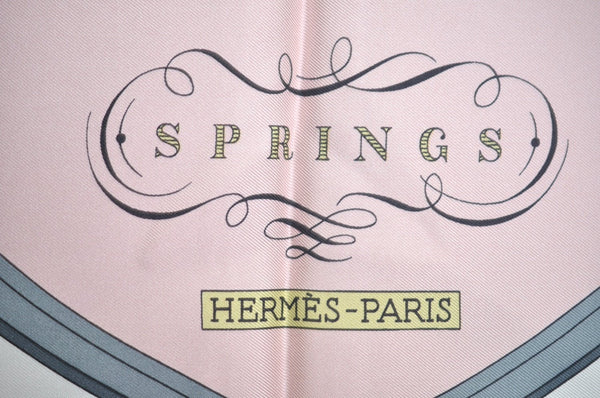 Authentic HERMES Carre 90 Scarf "SPRINGS" Silk Pink K5364