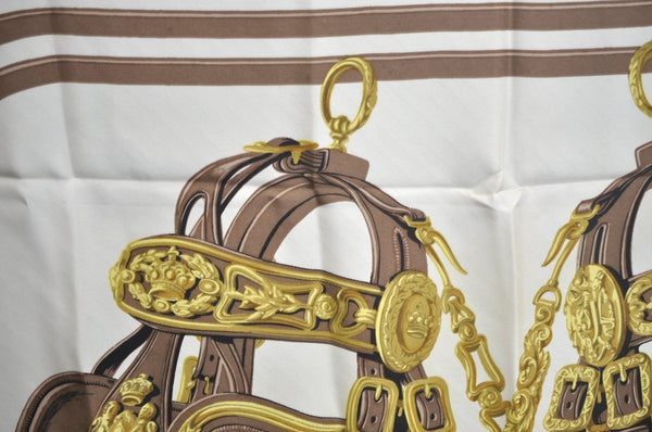 Authentic HERMES Carre 90 Scarf "BRIDES de GALA par" Silk Brown K5366