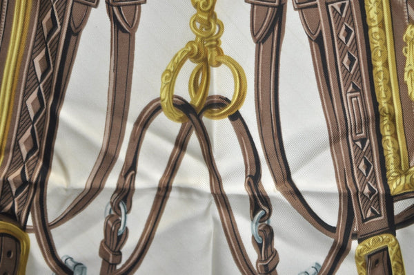 Authentic HERMES Carre 90 Scarf "BRIDES de GALA par" Silk Brown K5366