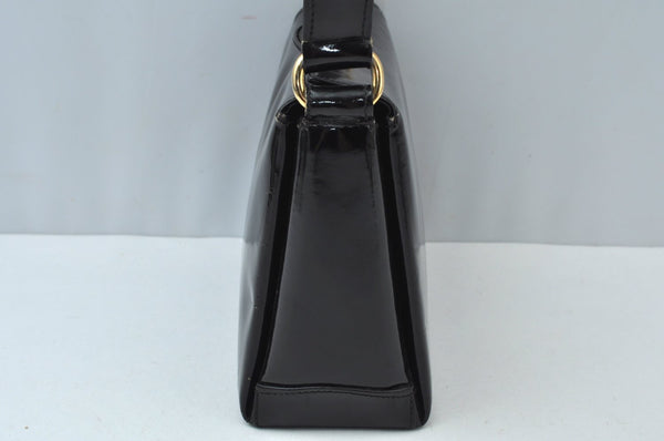 Authentic GUCCI Vintage Shoulder Hand Bag Purse Enamel Black K5369