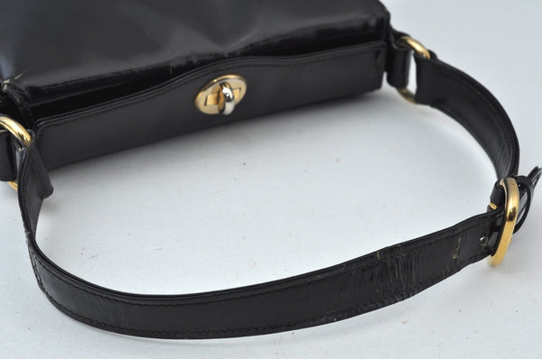 Authentic GUCCI Vintage Shoulder Hand Bag Purse Enamel Black K5369