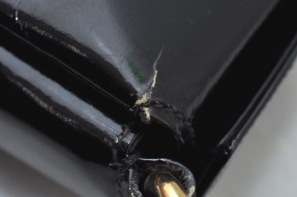 Authentic GUCCI Vintage Shoulder Hand Bag Purse Enamel Black K5369